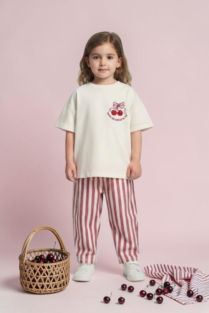 Cherry Print two-piece set on a model